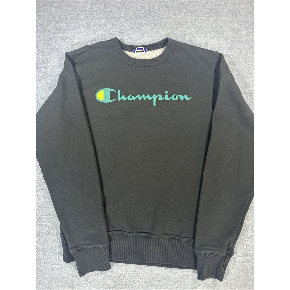 Champion Authentic Athletic Wear  Men's Small Black Crewneck With Green Logo